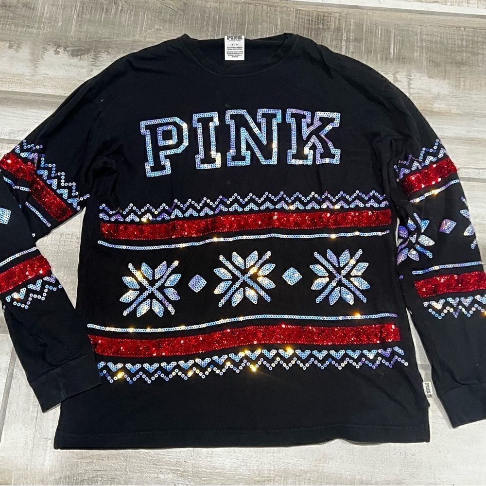 Victoria’s Secret Pink Holiday Fair Isle Sequin Long Sleeve Women’s Small